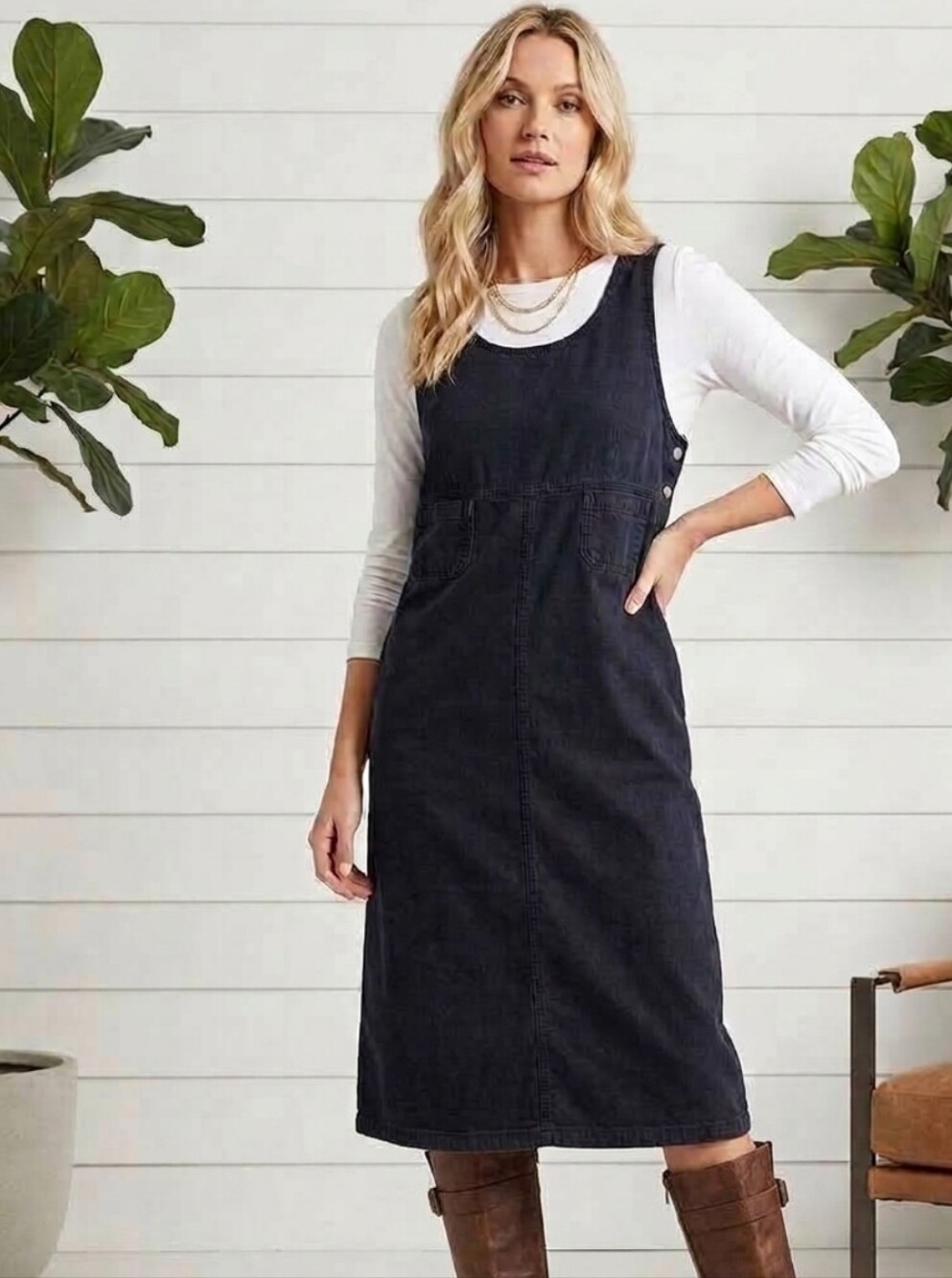 Corduroy Cotton Dress In Navy